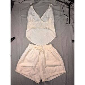 Moda Maya Women Off White Embroidered Halter Top and Shorts 2 Piece Set Size 38